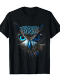 Men's T-Shirt Electric Blue Feathers With Intense Gaze Staring Majestic Owl