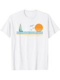 Men's T-Shirt Minimalist Ocean Sunset With Birds Sailboat And Calm Horizon Sun