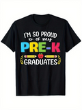 Men's T-Shirt Im So Proud Pre K Graduates With Colorful Pencils Apple And Decorative Laurels