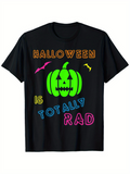Men's T-Shirt Halloween Is Totally Rad Neon Pumpkin Surrounded By Bats Under Night Sky