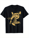 Men's T-Shirt Playful Cat Enjoying Steamy Ramen Noodles Under Golden Light Cat
