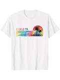 Men's T-Shirt Colima Mexico Sunset Colors With Palm Trees And Ocean Lines