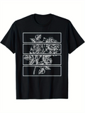 Men's T-Shirt Floral Outline Art With Geometric Framed Layered Botanical Roses Flower