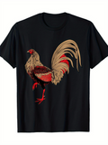 Men's T-Shirt Regal Golden Red Rooster With Flowing Tail Feathers Standing Tall