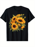 Men's T-Shirt Bright Sunlit Bouquet Of Blossoming Sunflowers With Green Leaves Sunflower