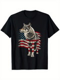 Men's T-Shirt Majestic Wolf Standing With Flowing American Flag Background Wolf