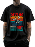Men's T-Shirt Diving Into My 40th Birthday With Vintage Sunset And Scuba Diver Silhouette