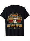 Men's T-Shirt All Dogs Were Created Equal Vintage Rainbow Stripes With Dog Illustration Australian Shepherd