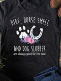 Men's T-Shirt Dirt Horse Smell With Horseshoe Paw Prints Flowers Dog