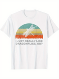 Men's T-Shirt I Just Really Like Dragonflies Ok Faded Sunset Landscape With Dragonfly Illustration