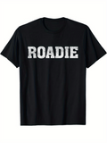 Men's T-Shirt Roadie Distressed White Bold Letters On Solid Black Tee