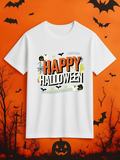 Men's T-Shirt Happy Halloween With Pumpkins Spiders Stars And Flying Bats
