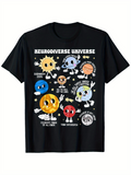 Men's T-Shirt Neurodiverse Universe Cartoon Planets With Positive Emoji Faces Surrounded By Stars