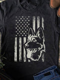 Men's T-Shirt American Flag With Grungy Stripes And Loyal German Shepherd Dog