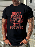Men's T-Shirt Never Forget Why You Began Red Gradient Letters With Feathered Wing Motif T Shirt