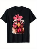 Men's T-Shirt Colorful Chicken With Red Polka Dot Bow And Glasses Under Soft Lighting Hen