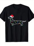 Men's T-Shirt Holiday Lights String With Santa Hat Dachshund Dog