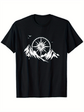 Men's T-Shirt Radiant Compass With Majestic Snowy Peaks Under Starry Mountain Landscape