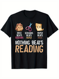 Men's T-Shirt Cute Cartoon Rock Scissors And Paper With Reading Theme