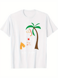 Men's T-Shirt Relaxed Summer Vibe Under Palm Tree With Abstract Woman