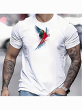 Men's T-Shirt Colorful Watercolor Feathers With Vibrant Energy Surrounding Flying Parrot