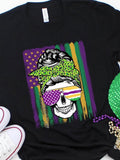 Men's T-Shirt Vivid Neon Stripes With Leopard Bandana Skull In Colorful Sunglasses