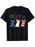Men's T-Shirt Fireworks And Patriotic Cats In Red White And Blue Night Scene Cat