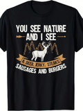 Men's T-Shirt You See Nature Jerky Steaks With Forest Pines Brown Banner And Deer
