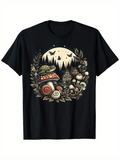 Men's T-Shirt Enchanted Night Forest With Mushrooms Snail And Frog Under Full Moon