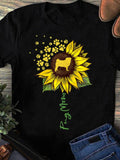 Men's T-Shirt Pug Mom Sunflower Bursting With Paw Prints Around Dog Silhouette