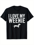 Men's T-Shirt I Love My Weenie Vintage Dog Illustration With Dappled Fur Dachshund