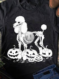 Men's T-Shirt Halloween Pumpkins With Cartoon Skeleton Dog Standing Poodle