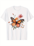 Men's T-Shirt Delicate Wildflowers And Vibrant Monarch Resting Butterfly