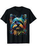 Men's T-Shirt Vivid Neon Brush Strokes With Splashes Around Yorkshire Terrier Dog