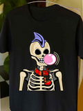 Men's T-Shirt Purple Mohawk Skeleton With Red Scarf Blowing Bubblegum
