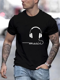 Men's T-Shirt Minimal Line Art Headphones With Elegant Wire Script Music