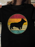Men's T-Shirt Retro Stripes With Corgi Silhouette In Vintage Circle Dog