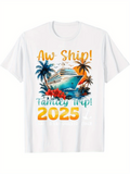 Men's T-Shirt Aw Ship Family Trip 2025 Colorful Sunset Cruise Ship With Tropical Island Palms