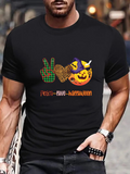 Men's T-Shirt Peace Love Halloween With Pumpkin And Plaid Pattern