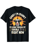 Men's T-Shirt Sorry Im Cranky With Horned Cow Cartoon And Sunburst Graphic