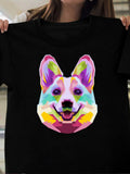 Women's T-Shirt Colorful Vibrant Polygon Art With Smiling Dog Portrait