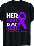 Men's T-Shirt Her Fight Is My Fight With Purple Ribbon And Feather On Black Shirt
