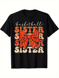 Men's T-Shirt Basketball Sister Vintage Letters With Orange Bow And Ball Motif