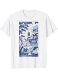 Men's T-Shirt Serene Blue Landscape With Trees Flowing Water And Distant Temple