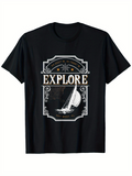 Men's T-Shirt Explore Vintage Nautical Label With Stars Sailboat Under Night Sky