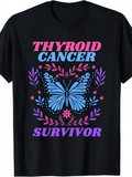 Men's T-Shirt Thyroid Cancer Survivor Blue Butterfly Surrounded By Purple Flowery Branches