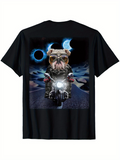 Men's T-Shirt Surreal Night Road With Bulldog Riding A Motorcycle Under Blue Crescent Moons