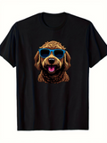 Men's T-Shirt Happy Brown Pup Wearing Blue Sunglasses Playful Summer Dog