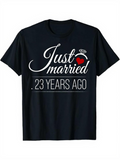 Men's T-Shirt Just Married With Elegant Script Heart And Anniversary T Shirt