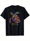 Men's T-Shirt Virgin Gorda Vibrant Watercolor Patterns Surrounding Majestic Sea Turtle